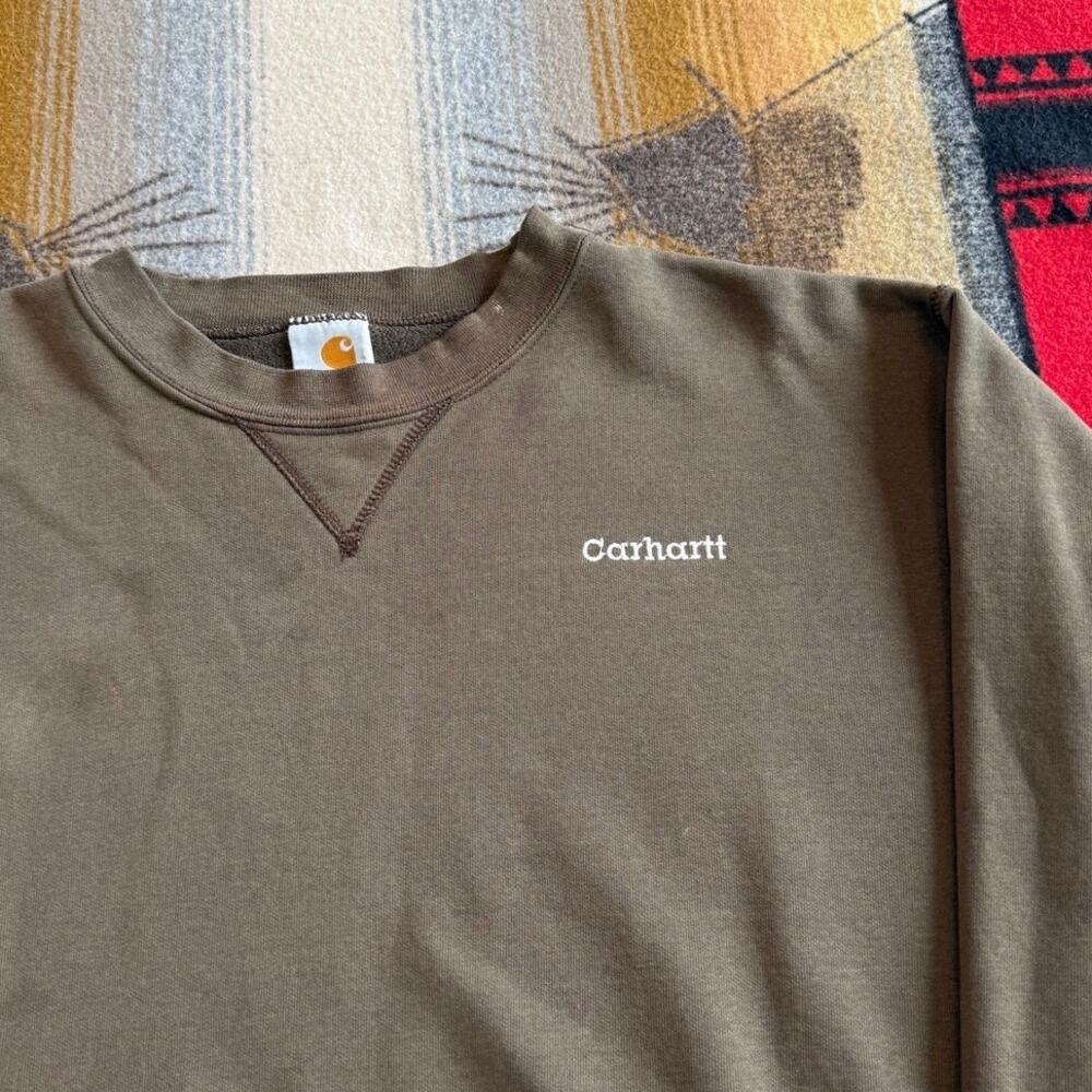Vintage 90s Carhartt Embroidered Crewneck Sweatshirt Size XL Brown Workwear - Picture 4 of 8
